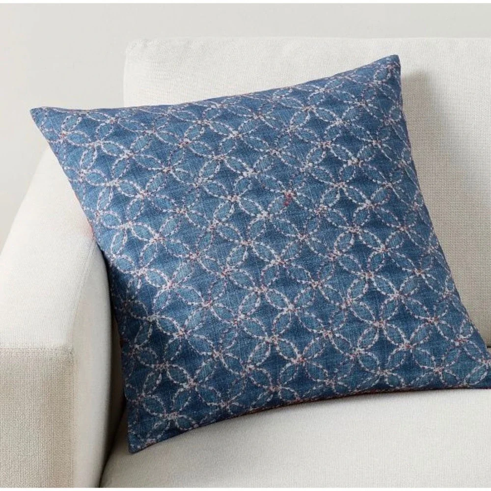 Pottery Barn Tillery Reversible Pillow Cover Red Floral Blue Geometric 20x20